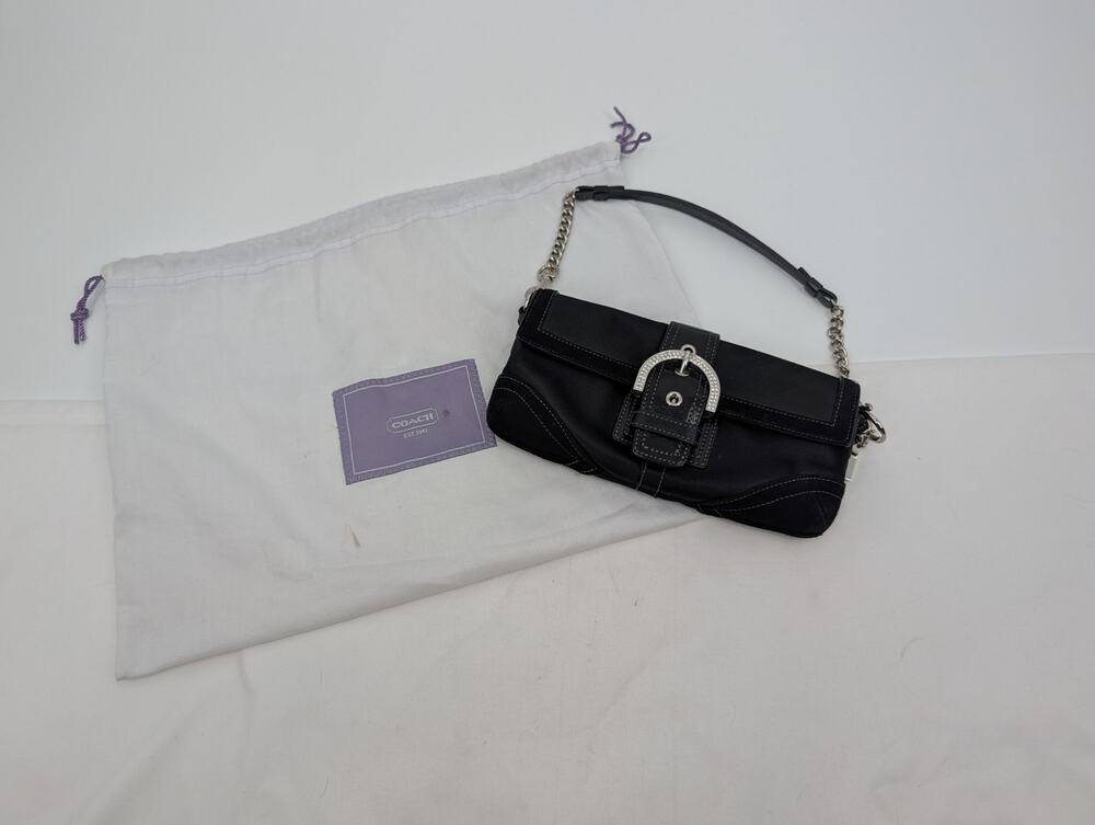 Y2K Coach SoHo Satin Suede Leather Mini Buckle Clutch Swarovski Crystal Evening